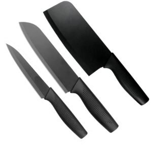 Stainless Steel Kitchen Meat Cleaver, Chef & Santoku Knives, Paring Knife for Vegetable Cutting & Chopping, Ergonomic Black Handle Pack of 3