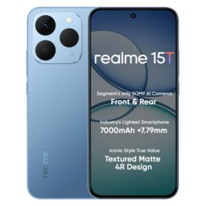 realme 15T 5G Smartphone 8+128GB 6.67inch Screen, 120Hz Display,7000mAh Battery,60W Fast Charge,Front & Rear Dual 50MP Cameras, Dimensity 6400 Max 5G Chipset,IP69, Silk Blue