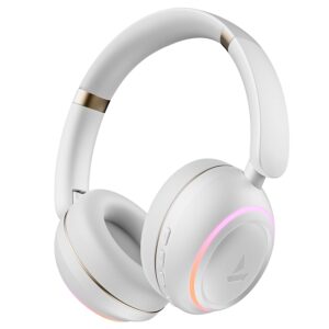 boAt Rockerz 480, RGB LEDs,6 Light Modes, 40mm Drivers,Beast Mode, 60H Battery, ENx Tech, Stream Ad Free Music via App Support, Bluetooth Headphones, Wireless Over Ear Headphone with Mic (White Sabre)