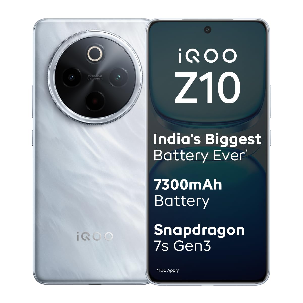 iQOO Z10 5G (Glacier Silver, 12GB RAM, 256GB Storage) | India's Biggest Ever 7300 mAh Battery | Snapdragon 7s Gen 3 Processor | Brightest Quad Curved AMOLED Display in the Segment