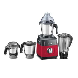 Sujata MG03 Mixer Grinder|1000 Watts Double Ball Bearing Motor|24000 RPM|Non-Stop 90 Mins Running|4 Jars including 1750ml Blender with Coconut Milk Extractor, 1500ml, 1000ml, 500ml Jar|Red & Black