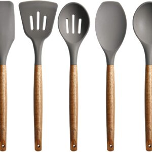 Zollyss Non Stick Silicone Spatula Spoon Laddle Utensil Set for Kitchen Cookware Tool Set, 5 Pcs (Grey)