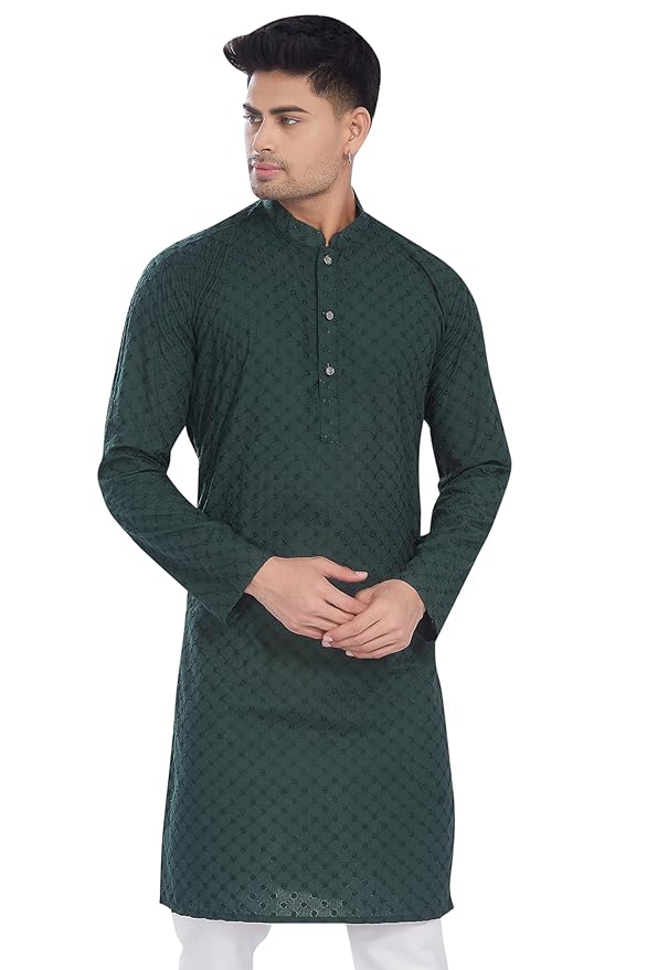 DIVISIVE Men's Thread Embroidered Cotton Only Slim Fit Kurta