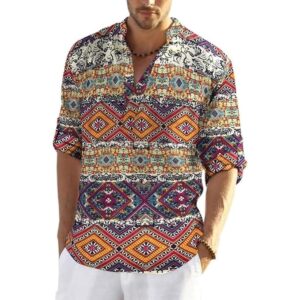 Bellstone Men's Cotton Blend Solid Regular Fit Full Sleeve Short Kurta | Men's Trendy Short Kurta | Stylish Casual Lightweight Summer Kurta for Daily and Occasion Use