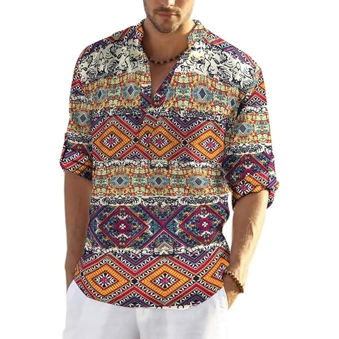 Bellstone Men's Cotton Blend Solid Regular Fit Full Sleeve Short Kurta | Men's Trendy Short Kurta | Stylish Casual Lightweight Summer Kurta for Daily and Occasion Use