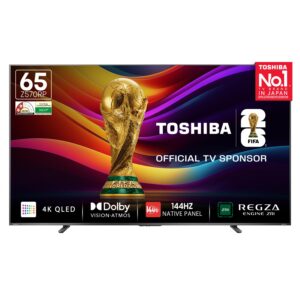 Toshiba 164 cm (65 Inches) 4K Ultra HD Smart QLED TV | Dolby Vision Atmos, HDR10+ | 144 Hz Panel | 24W Powerful Speaker | REGZA Engine ZRi | Voice Control | VIDAA OS | 65Z570RP (Black)