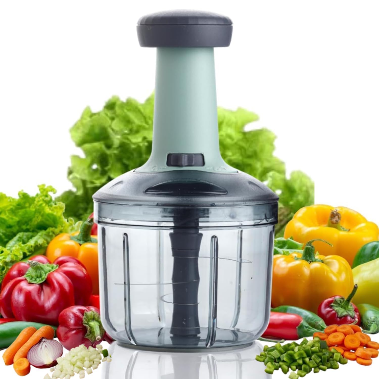 Chopper for Kitchen Use, 900ml Push Chopper with 5 Blades, Vegetable Cutter Kitchen Accessories Items for Home Cutting Vegetables, Onion, Ginger, Garlic, Salad, Tomato, Potato (Pista)