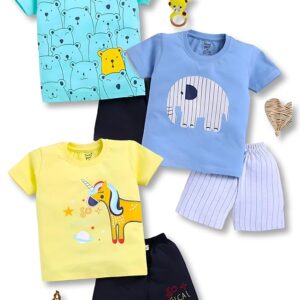 Toonyport Boys Summer 3 Packs Of T-shirts and Shorts Combo Set (Multicolors)