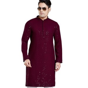 DIVISIVE Men's Sequince Embroidered Cotton Blend Only Slim Fit Kurta
