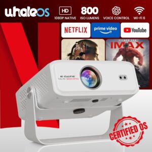 E Gate Duster 8X Projector 4k Ultra HD | Official Netflix, Prime, Sony | 100% DustFree & Certified Android Whale OS | 8X Brighter, 1080p Native, Fully Automatic, HDMI-ARC, Chat GPT Voice Remote, EGATE