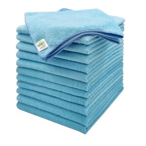 SOFTSPUN Microfiber Cleaning Cloths, 12pcs 40x40cms 220 GSM Sky Blue! Highly Absorbent, Lint and Streak Free, Multi -Purpose Wash Cloth for Kitchen, Window, Stainless Steel, Silverware.…