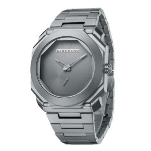 Giordano Octagonal Stainless Steel Watch for Men – Textured Dial with Subdial, Matte Finish Strap