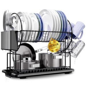 JUPPLIES Stainless Steel Dish Drainer for Sink with Removable Utensil Holder, Cup Holder and Drying Rack – Dish Drainer with Automatic Drain Function – Dish Drainer