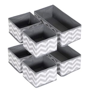 House of Quirk Storage Box Set of 6 Closet Dresser Drawer Organizer Cube Basket Bins Containers Divider with Drawers for Underwear, Bras, Socks, Ties, Scarves, Grey